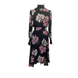 Nanette Lepore black pink floral long-sleeve high-low dress